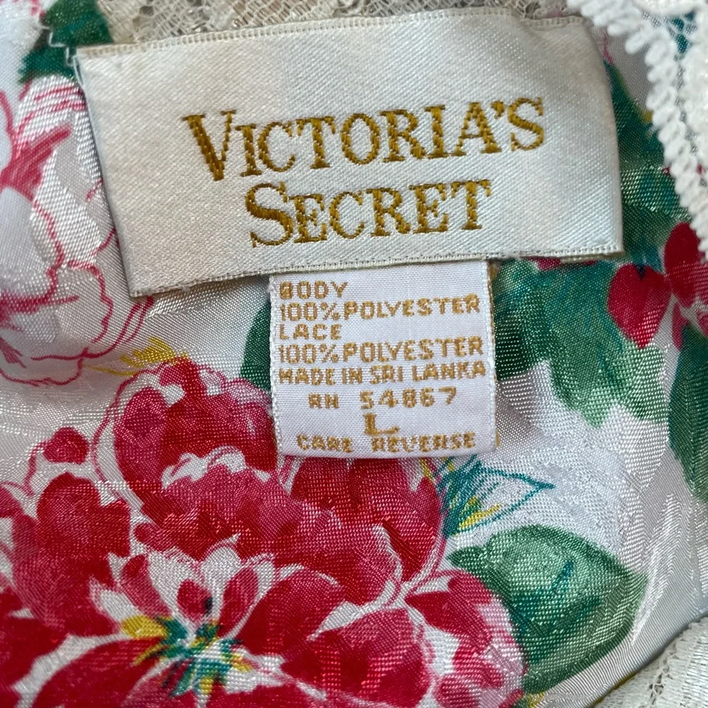 Vintage Victoria Secret‎ Night Gown Sleepwear Cami Large Floral Gold Label Lace